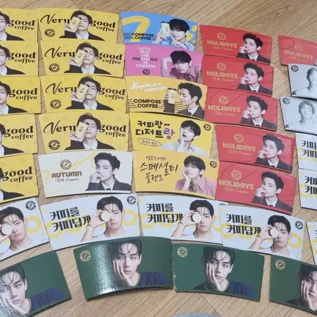 컴포즈 방탄 뷔 김태형 컵홀더 일괄 34개