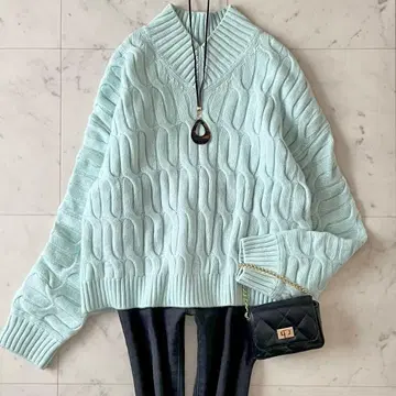 새상품급 Theory 띠어리 울 캐시미어 케이블 니트 민트 그린 긴팔