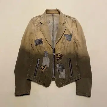 이타리야 패치워크 자수 집업 데님 자켓 애니멀 무늬 하트