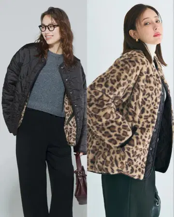 [ 완판템 새상품급 ] coca 리버서블 퀼팅 블루종 레오파드