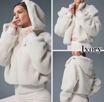 alo 후드 부착 아이보리 보아 자켓 XXS