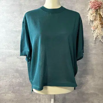 휴먼 우먼 시어 하이 게이지 니트 풀오버 반팔 그린 M 사이즈