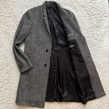트위드 ZARA 싱글 체스터 코트 하운드투스 체크 화이트 블랙