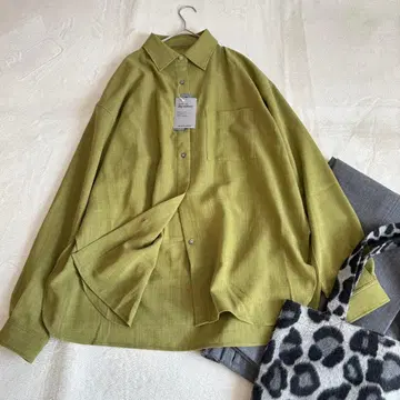 새상품 지나시스 오버 사이즈 레귤러 셔츠 린넨 라이크 블라우스 그린