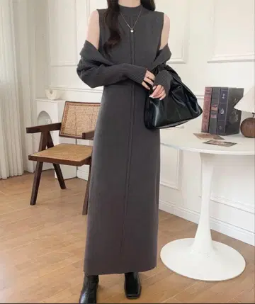 ABITOKYO 레이어드 스타일 센터라인 롱 니트 원피스