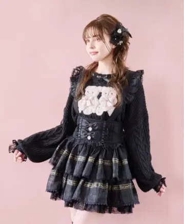 LIZLISA Twin Bears 니트탑 블랙