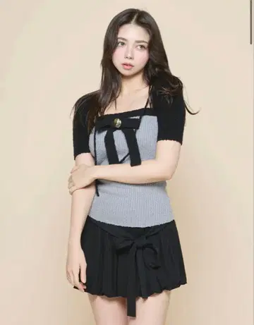 andmary Bicolor ribbon tops black