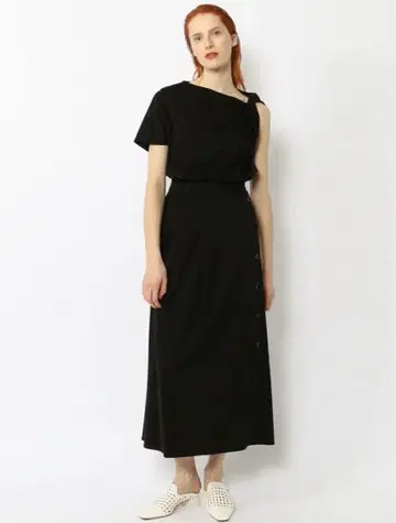 새상품 DES PRES 코튼 저지 사이드 버튼 롱 스커트