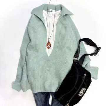 SHIPS any 쉽스에니 AQUA 캐시미어 믹스 V넥 루즈 니트