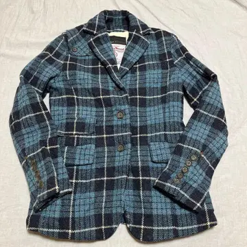 해리스 트위드 테일러드 자켓 여성용 38 사이즈 블루 체크