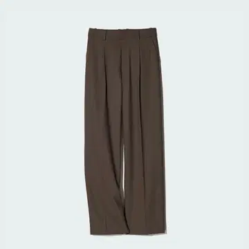 새상품 [ 유니클로 ] 턱 와이드 팬츠 긴 길이 S 다크 브라운