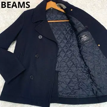 새상품급/레어 L BEAMS [ 안감 퀼팅 P 코트 ] 멜톤 울 더블