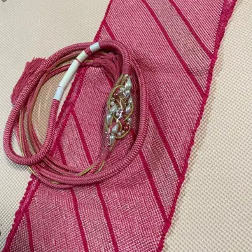 후리소데용 미사용 핑크 허리띠와 오비 장식 천 세트