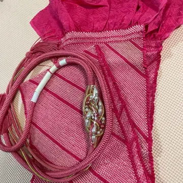 후리소데용 미사용 핑크 허리띠와 오비 장식 천 세트