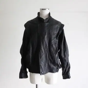 1990s 엠보 가죽 하이넥 라이더 자켓 블랙