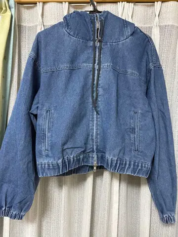 데님 블루 자켓 후드 부착