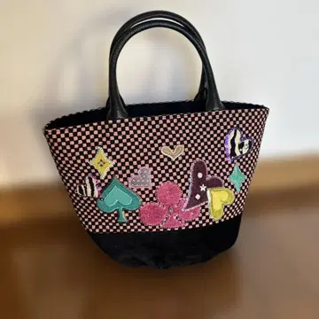 미사용 새상품 ThinkBee 체크 하트 격자 무늬 스팽글 토트백