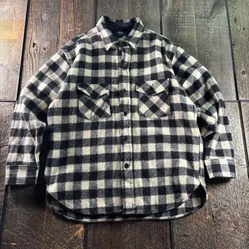 구제 의류 USA제 80s 울리치 플란넬 셔츠 체크 화이트 블랙 M 울