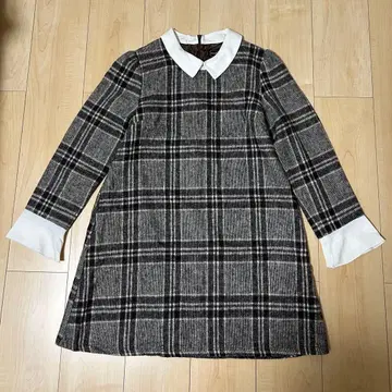 체크 무늬 긴팔 미니 원피스 카라 부착 원피스 겨울 원피스 가을 원피스