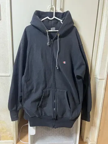 90s 챔피온 리버스 위브 풀 집업 후드티 블랙 자수 택