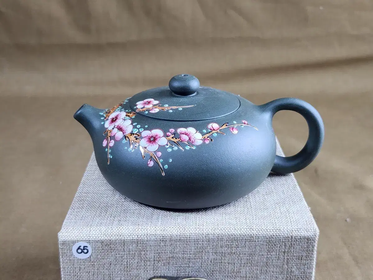 Chinese Ceramic Plum Blossom Hand-Painted Green Clay Zisha Teapot