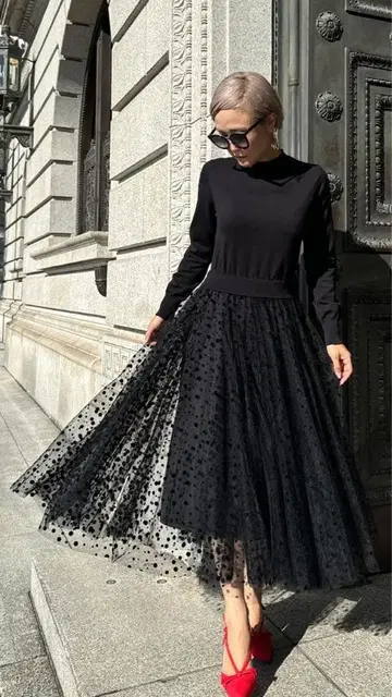 튤 도킹 니트 원피스 M