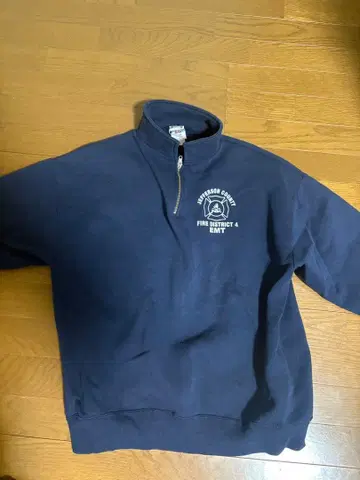 90s JERZEES 하프 지퍼 맨투맨 자수 로고 구제 의류 네이비