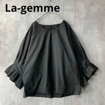 La-gemme 라지엠 코튼 블라우스 블랙 볼륨 프릴 오부 소매 여름
