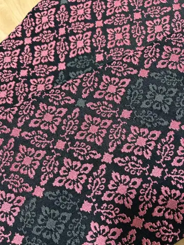 반폭 오비 블랙 핑크 다마스크 무늬 리버서블 폴리에스테르 크리스마스