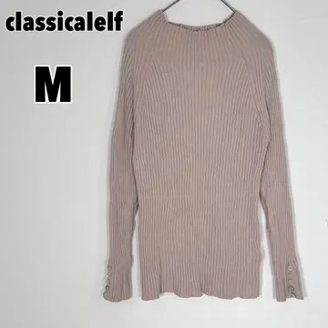 클래식 엘프 소매 쉘 버튼 미들 기장 스트레치 하이넥 리브 니트