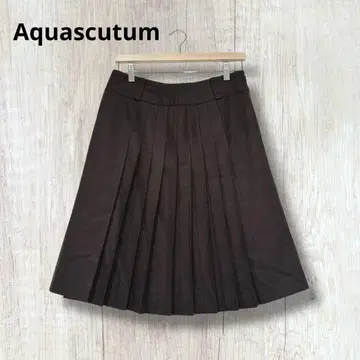 [아쿠아 스큐텀] 미디 기장 플리츠 스커트 브라운 안감 있음