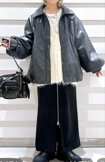 JEANASIS 빈티지 퍼 가죽 블루종