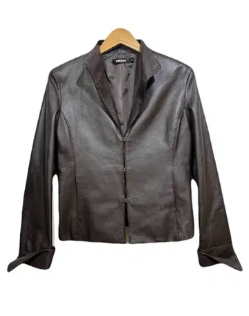 DKNY 양가죽 가죽 자켓 다크 브라운 4 후크 버튼