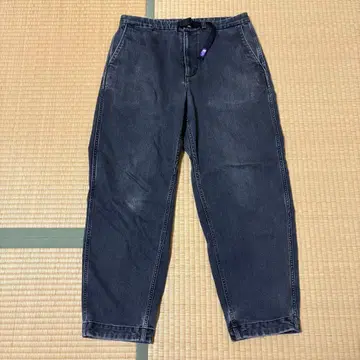 Webbing Belt Denim Wide Tapered Pants 34