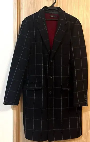 체크 무늬 체스터 코트 네이비