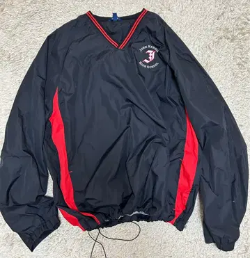 나일론 자켓 블랙/빨간색 V넥