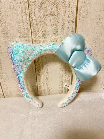 헬로키티 키티 스카이블루 스팽글 리본 USJ 유니버셜 머리띠