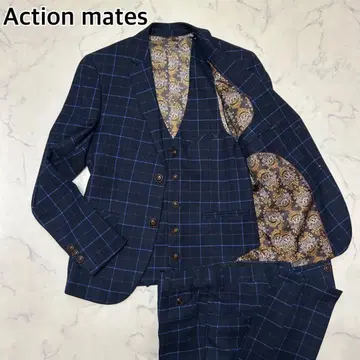 [ 미사용품 ] 액션 메이츠 수트 셋업 3피스 안감 올 패턴 체크