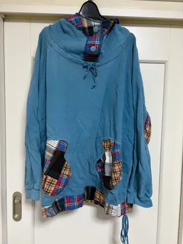 엘르 로데오 후드티 파란색 체크 무늬