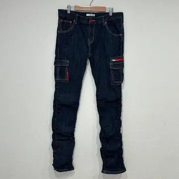 FULL LIFE 풀 라이프 남성용 데님 팬츠 빨간색 카고 스키니 팬츠