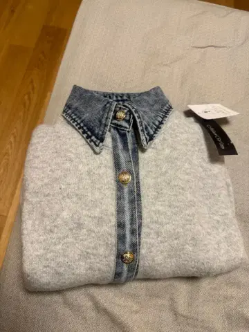 울 데님 가디건 긴팔 그레이