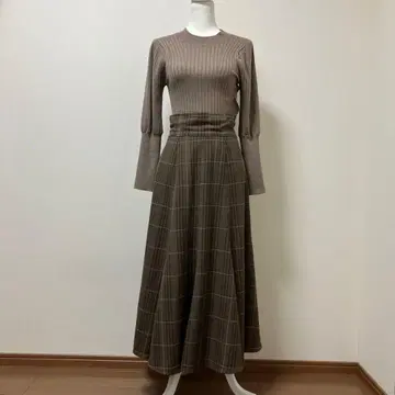 프레이 아이디 롱 원피스 겨울 체크 니트 니트 원피스