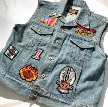 구하기 어려움 할리데이비슨 데님 원단 베스트 와펜 인디고