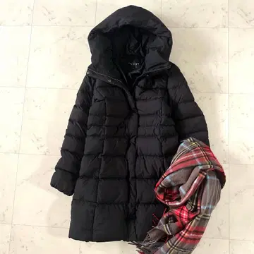 컨디션 최상 인디비 타프타 후데트 다운 코트 A라인 블랙