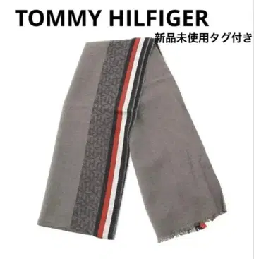 TOMMY HILFIGER 시그니처 테이프 머플러 그레이 미사용 새상품