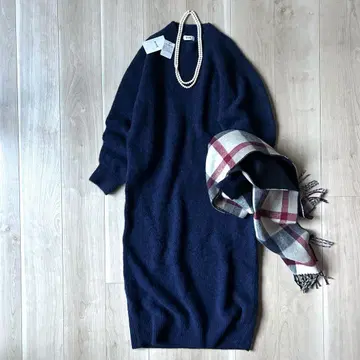 택 포함 새상품*로페 ROPE 알파카 네이비 헤어리 니트 원피스 38