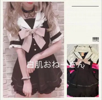 LIZ LISA 리본 세일러 카라 반팔 셋업 블랙