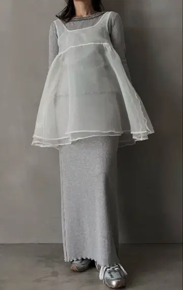 HOWDY. organdy ribbon tunic(Ivory)