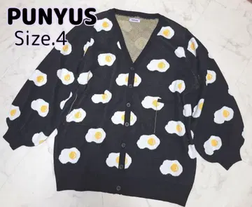 PUNYUS 계란 프라이 후드 패턴 롱 니트 가디건