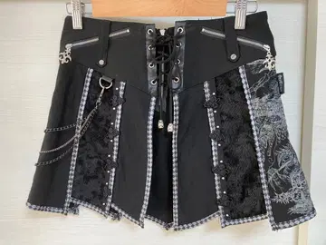 OzzCroce 블랙 미니 스커트 드래곤 패턴 오버 스커트/프릴 세트